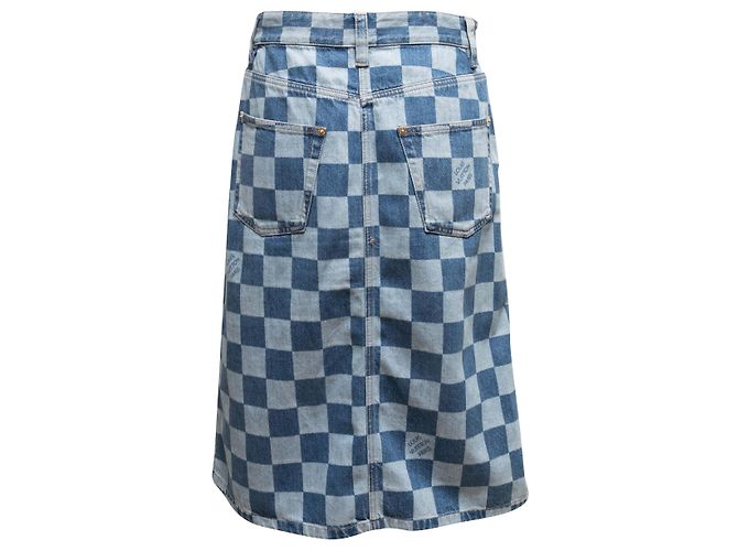 Falda midi de denim damero Louis Vuitton Dark & Light Wash Talla FR 38 - vista 3
