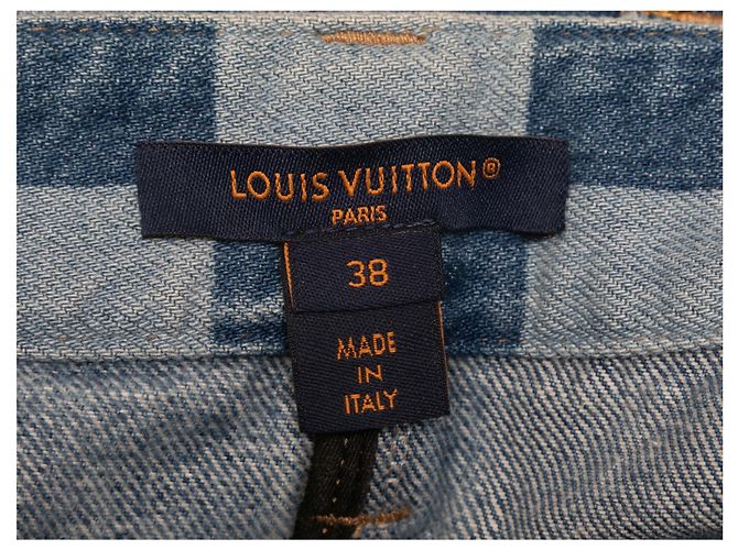 Falda midi de denim damero Louis Vuitton Dark & Light Wash Talla FR 38 - vista 4