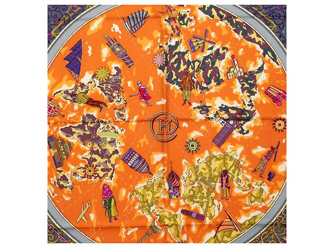 Pañuelo de seda Hermès World Map Gris 90 - vista 2
