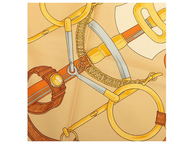 Carré di seta Hermès Eperon D'Or Beige 90 Scarves - vista 7
