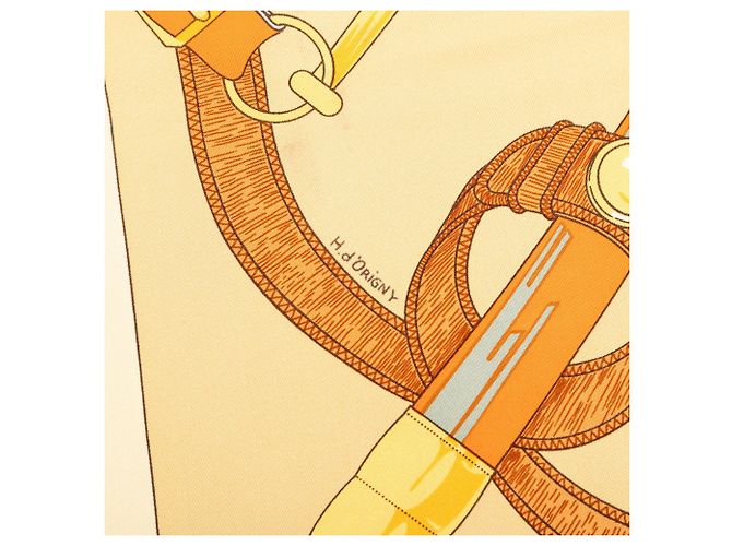 Carré di seta Hermès Eperon D'Or Beige 90 Scarves - vista 8