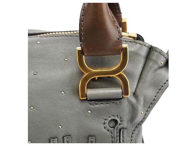 Chloé Borsa 2-Way Marcie in pelle borchiata grigia - vista 8