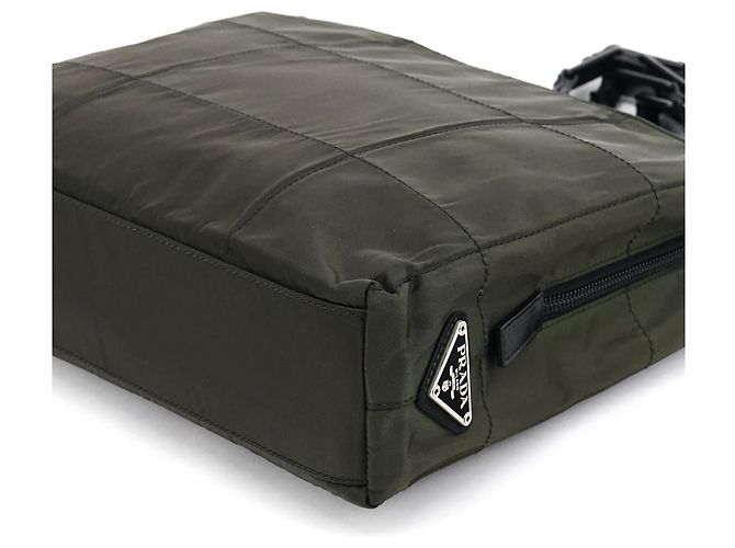 Prada B8353 Borsa Tote Tessuto Impuntu Verde Scuro con Tracolla a Catena - vista 9