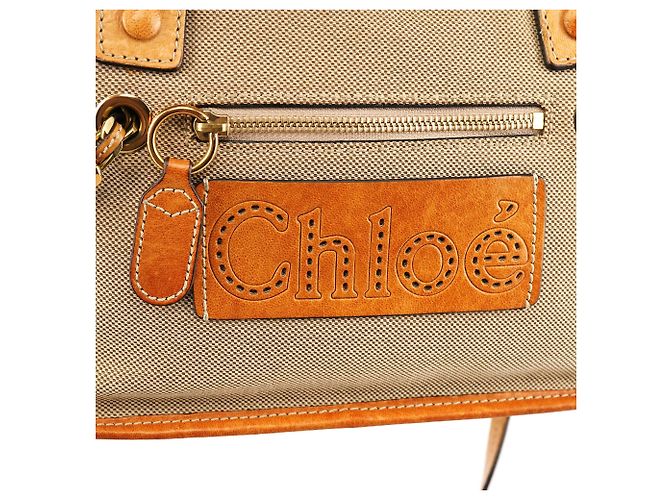 Chloé Borsa Tote Harley in tela beige tan - vista 6