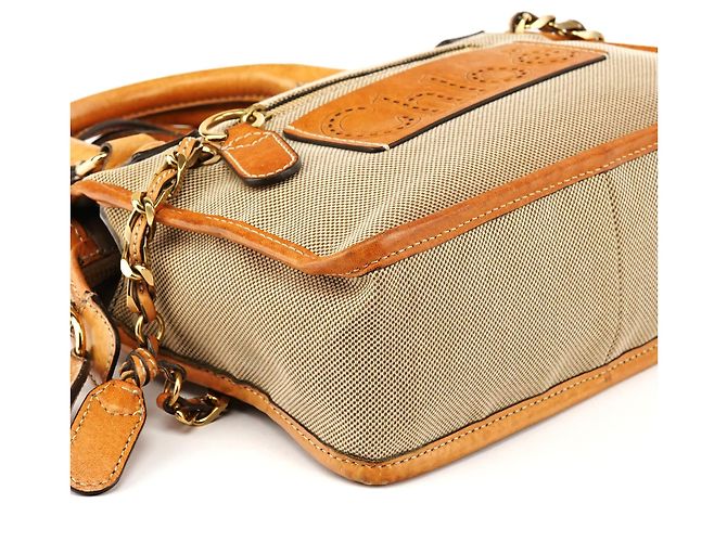 Chloé Borsa Tote Harley in tela beige tan - vista 7
