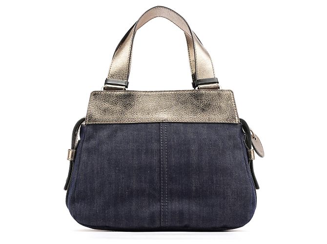 Chloé Borsa Tote in Denim Navy e Pelle Argentata con Logo - vista 3