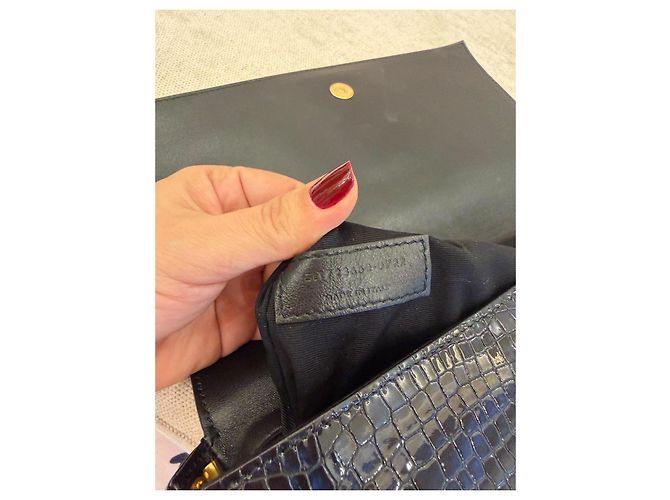 Saint Laurent Pochette Kate Monogramme Pelle Nera effetto Croco - vista 10