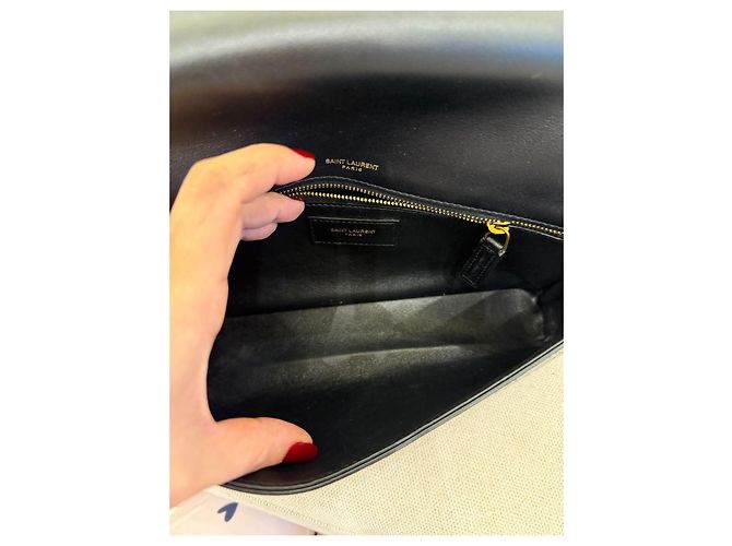 Saint Laurent Pochette Kate Monogramme Pelle Nera effetto Croco - vista 13