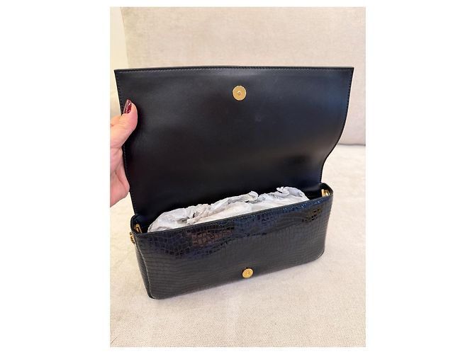 Saint Laurent Pochette Kate Monogramme Pelle Nera effetto Croco - vista 3
