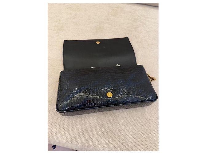 Saint Laurent Pochette Kate Monogramme Pelle Nera effetto Croco - vista 4