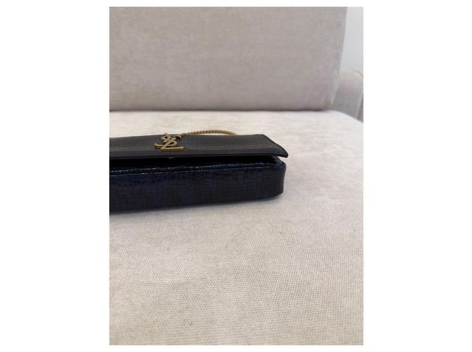 Saint Laurent Pochette Kate Monogramme Pelle Nera effetto Croco - vista 5