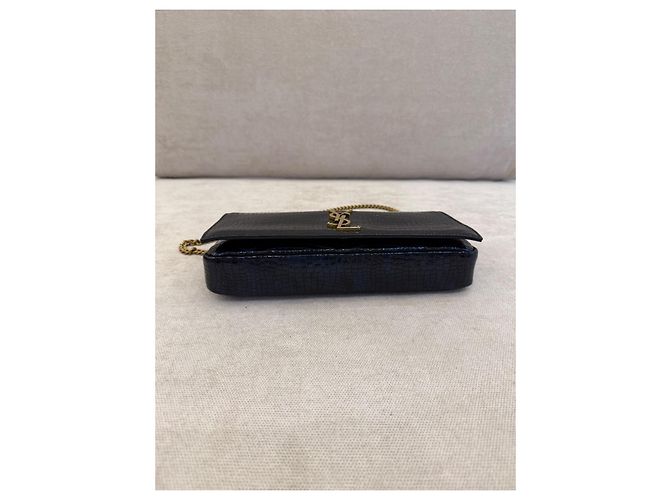 Saint Laurent Pochette Kate Monogramme Pelle Nera effetto Croco - vista 6