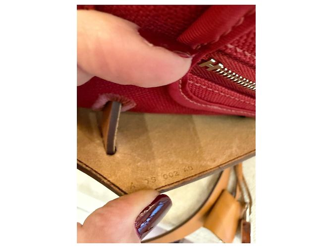 Hermès Herbag 31 Borsa in Canvas Rosso e Pelle Naturale - vista 12