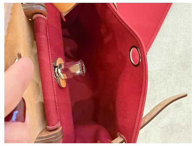 Hermès Herbag 31 Borsa in Canvas Rosso e Pelle Naturale - vista 14