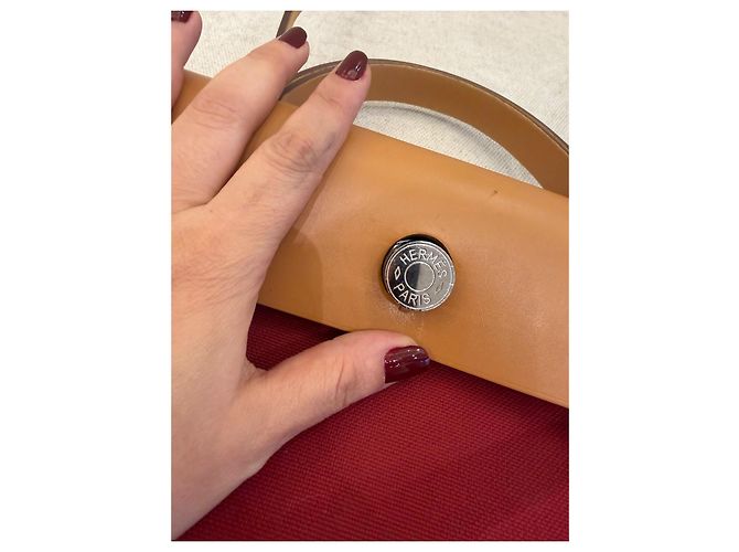 Hermès Herbag 31 Borsa in Canvas Rosso e Pelle Naturale - vista 4
