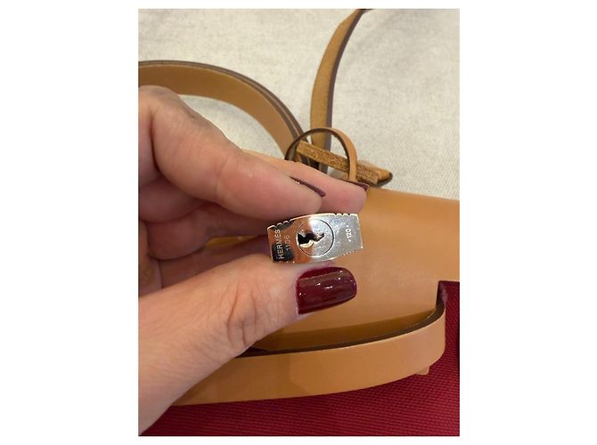 Hermès Herbag 31 Borsa in Canvas Rosso e Pelle Naturale - vista 5
