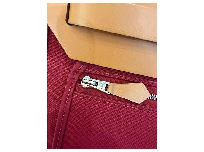 Hermès Herbag 31 Borsa in Canvas Rosso e Pelle Naturale - vista 9