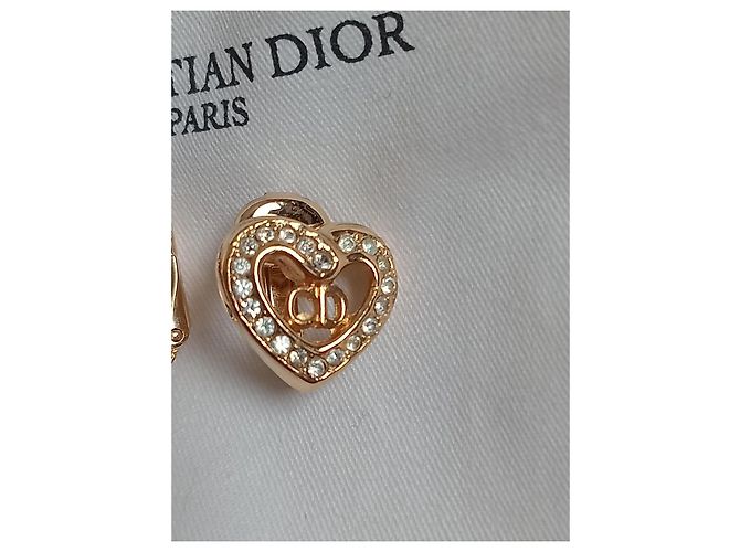 Christian Dior Orecchini a Cuore Placcati Oro con Strass - vista 3
