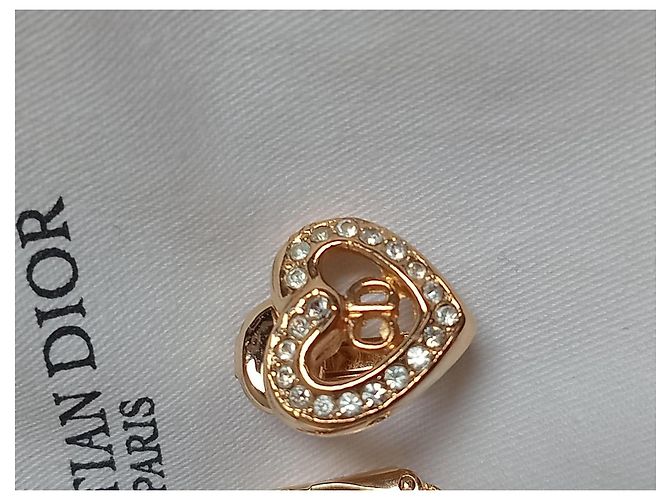 Christian Dior Orecchini a Cuore Placcati Oro con Strass - vista 4