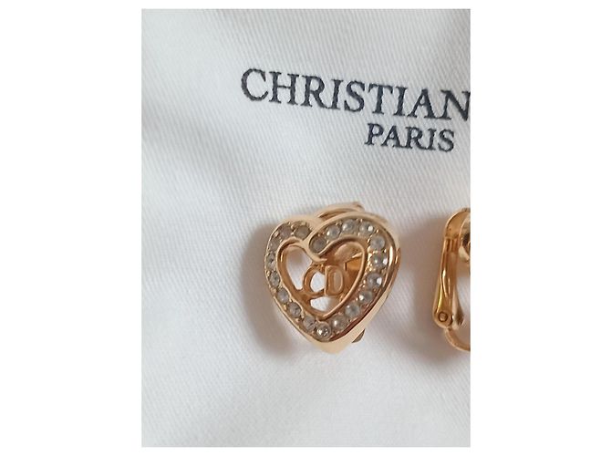 Christian Dior Orecchini a Cuore Placcati Oro con Strass - vista 5