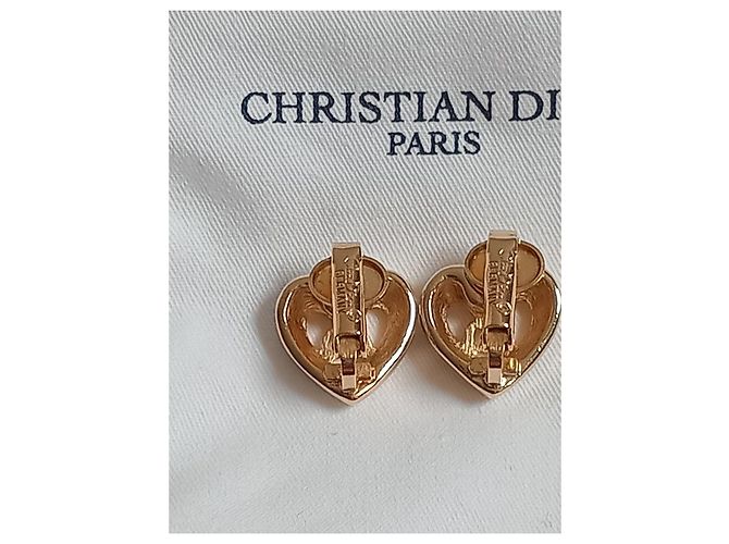 Christian Dior Orecchini a Cuore Placcati Oro con Strass - vista 6