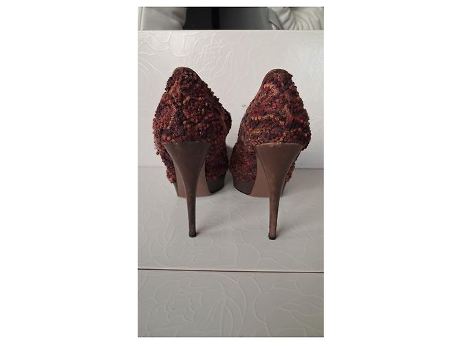 Missoni Décolleté con Platform in Pelle Marrone e Tweed - vista 2
