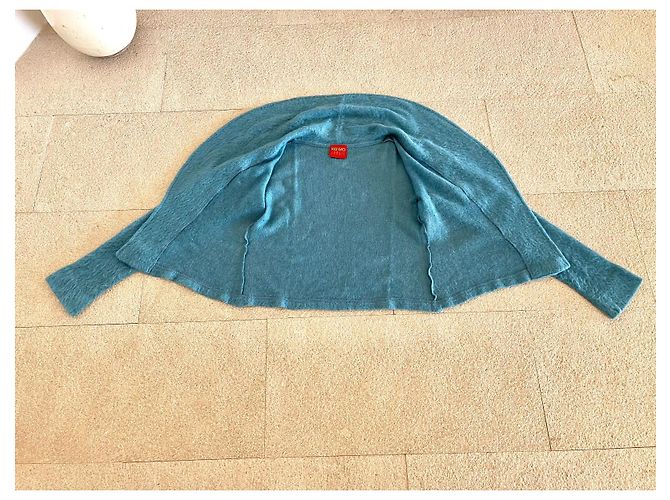 Kenzo Strickjacke Entenblau mit Schalkragen - Ansicht 10