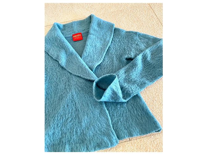 Kenzo Strickjacke Entenblau mit Schalkragen - Ansicht 11