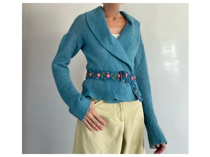 Kenzo Strickjacke Entenblau mit Schalkragen - Ansicht 2