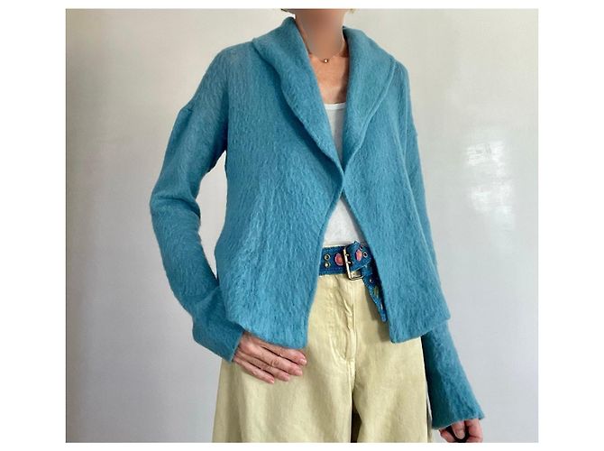 Kenzo Strickjacke Entenblau mit Schalkragen - Ansicht 3