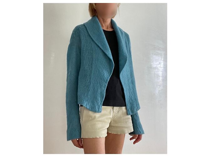 Kenzo Strickjacke Entenblau mit Schalkragen - Ansicht 7