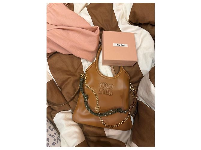 Miu Miu Borsa tote in pelle marrone - vista 11