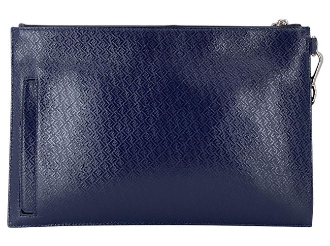 Fendi Pochette da polso in pelle blu navy con logo FF in rilievo - vista 3