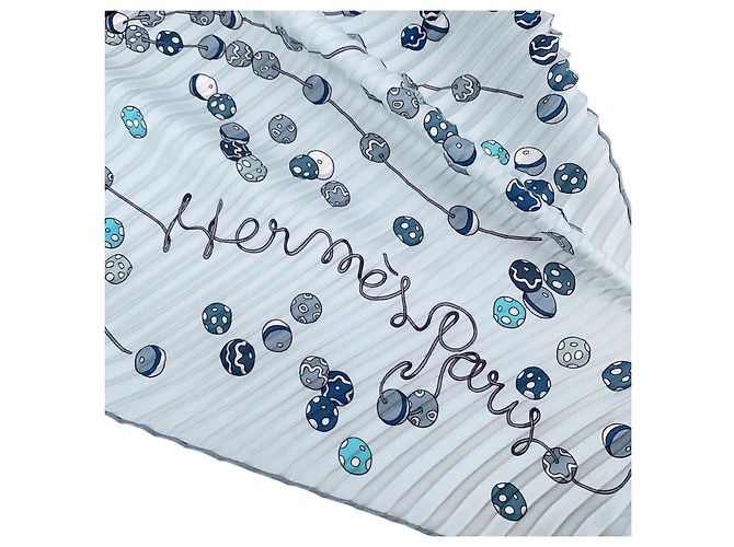 Hermès Hermes Vintage Light Blue Pleated Silk Dancing Pearls Plisse Scarf - view 4