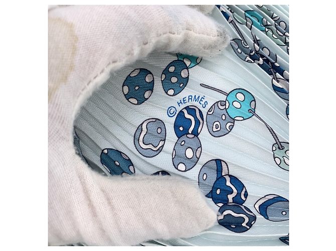 Hermès Hermes Vintage Light Blue Pleated Silk Dancing Pearls Plisse Scarf - view 5