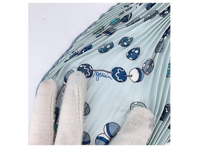 Hermès Hermes Vintage Light Blue Pleated Silk Dancing Pearls Plisse Scarf - view 6