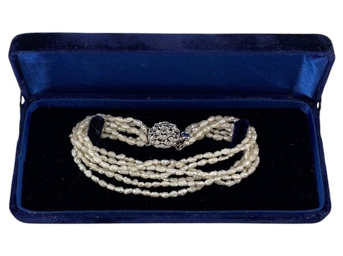 Autre Marque Bracciale a sette fili di perle d'acqua dolce vintage bianche 3mm 18cm - vista 2