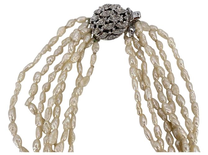 Autre Marque Bracciale a sette fili di perle d'acqua dolce vintage bianche 3mm 18cm - vista 3