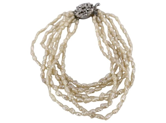 Autre Marque Bracciale a sette fili di perle d'acqua dolce vintage bianche 3mm 18cm - vista 4