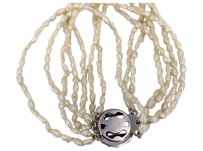 Autre Marque Bracciale a sette fili di perle d'acqua dolce vintage bianche 3mm 18cm - vista 5