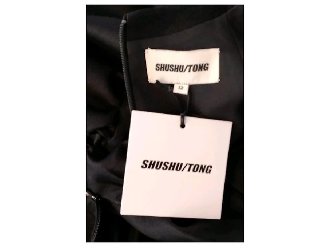Autre Marque SHUSHU/TONG Schwarzes Wollkleid mit Rüschen - Ansicht 7