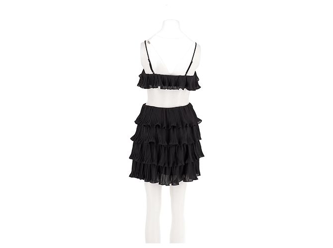 Autre Marque BARDOT Schwarzes kurzes Kleid mit Plissee Rüschen - Ansicht 2