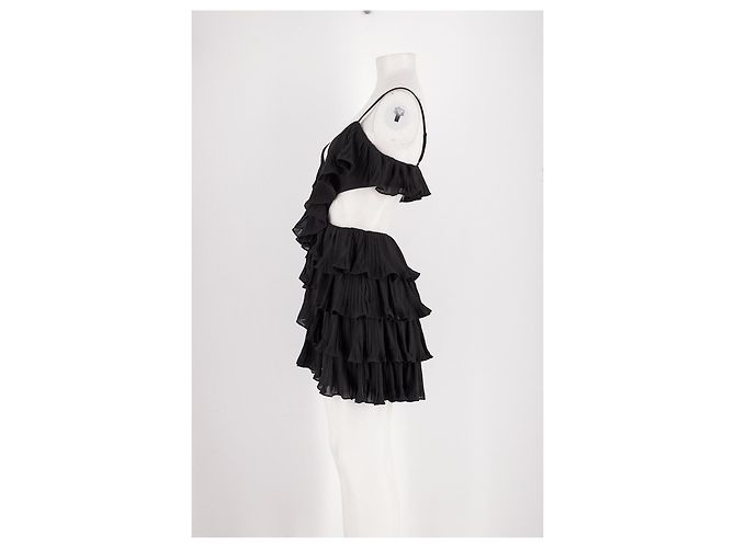 Autre Marque BARDOT Schwarzes kurzes Kleid mit Plissee Rüschen - Ansicht 3