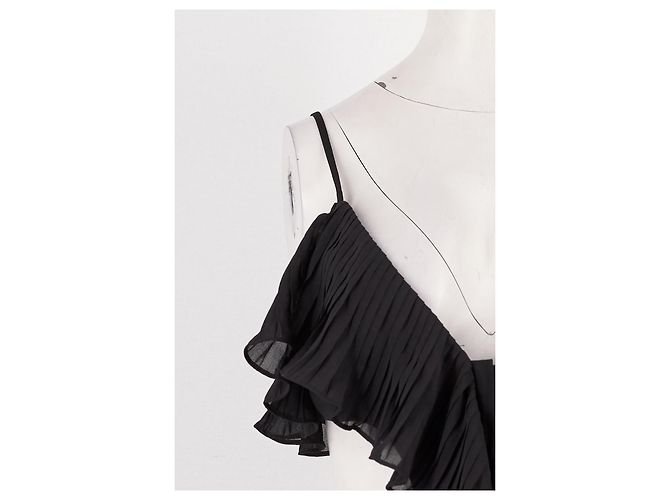 Autre Marque BARDOT Schwarzes kurzes Kleid mit Plissee Rüschen - Ansicht 6