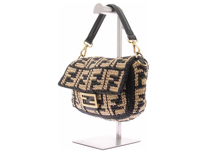 Borsa di paglia Fendi con logo marrone - vista 2