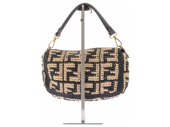 Borsa di paglia Fendi con logo marrone - vista 3