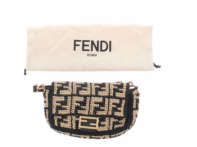 Borsa di paglia Fendi con logo marrone - vista 8