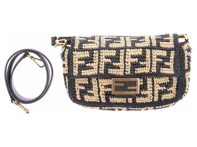 Borsa di paglia Fendi con logo marrone - vista 9