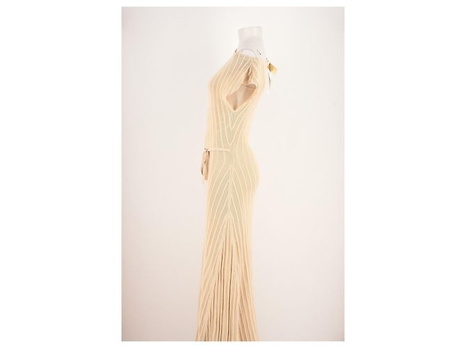 Autre Marque Vestido largo de algodón beige con rayas DISSH - vista 3
