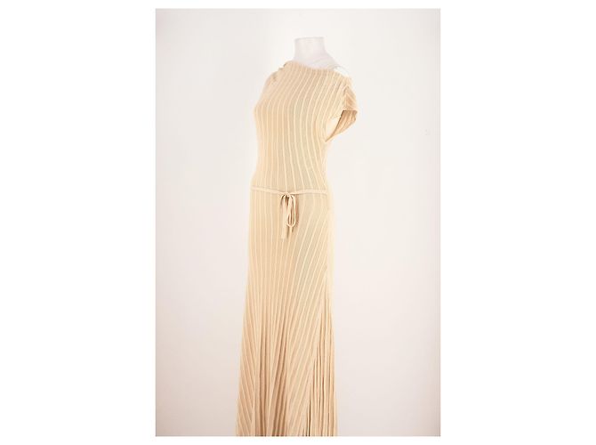 Autre Marque Vestido largo de algodón beige con rayas DISSH - vista 4